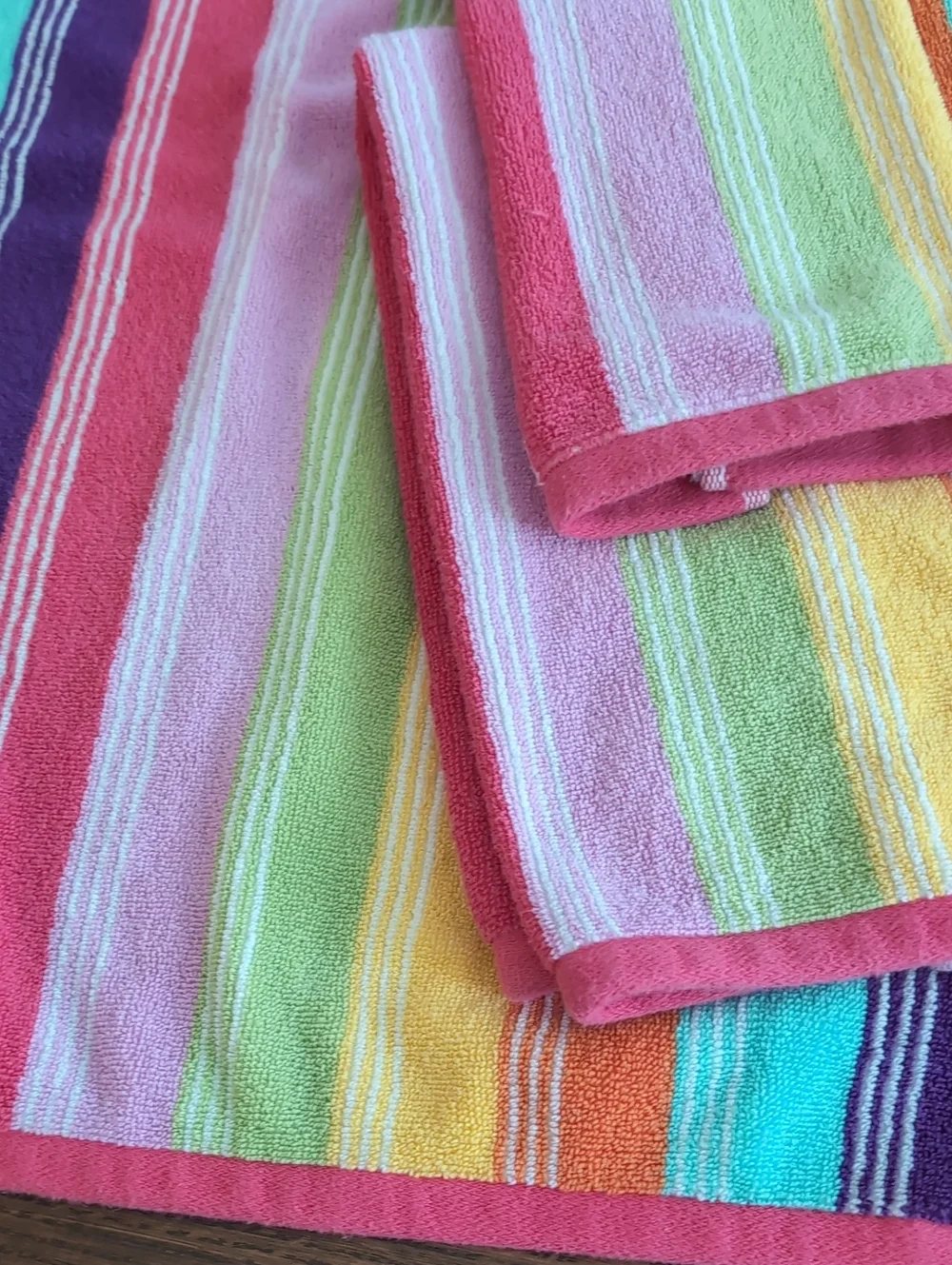 Luxe Habitat Multi-Stripe 100% Towel in Pink, Orange, Yellow, Aqua, Purple & Red